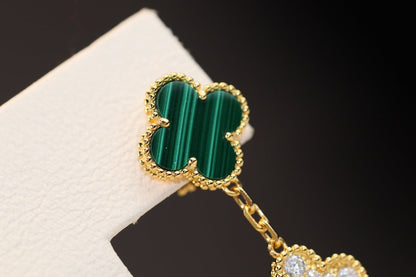 [Luna Brilliance]CLOVER EARRINGS GOLD MALACHITE DIAMOND 3 MOTIF