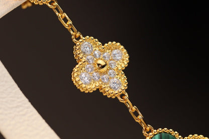 [Luna Brilliance]CLOVER EARRINGS GOLD MALACHITE DIAMOND 3 MOTIF