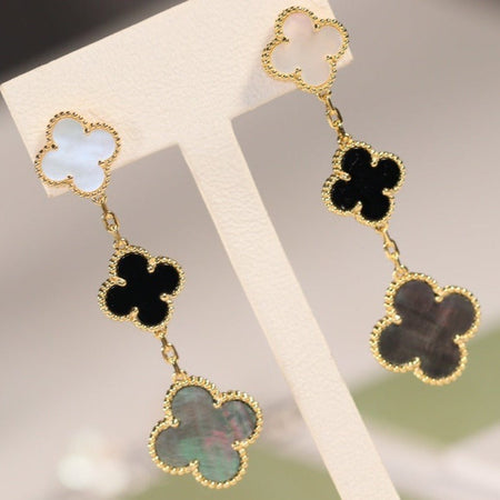 [Luna Brilliance]CLOVER EARRINGS GOLD ONYX MOP 3 MOTIF