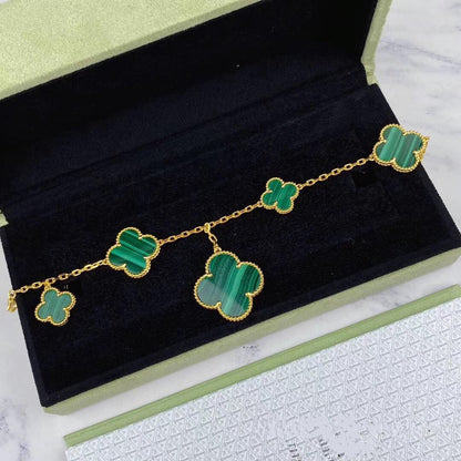 [Luna Brilliance]MAGIC CLOVER MALACHITE GOLD BRACELET 5 MOTIFS