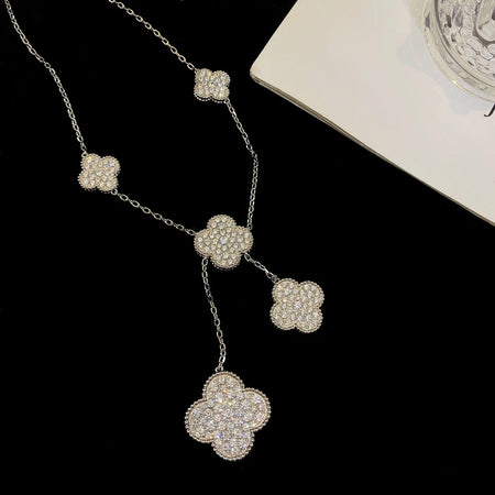 [Luna Brilliance]CLOVER 5 MOTIFS SILVER DIAMONDS NECKLACE