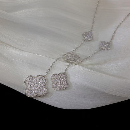 [Luna Brilliance]CLOVER 5 MOTIFS SILVER DIAMONDS NECKLACE