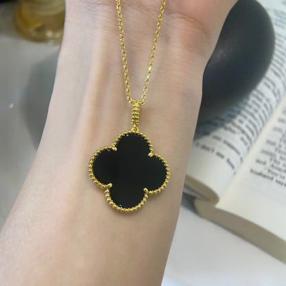 [Luna Brilliance]CLOVER 25MM NECKLACE GOLD ONYX