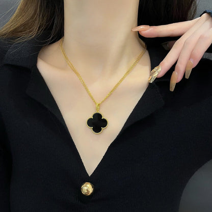 [Luna Brilliance]CLOVER 25MM NECKLACE GOLD ONYX