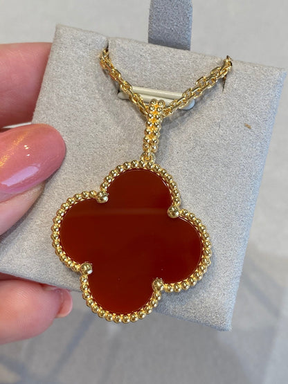 [Luna Brilliance]CLOVER 25MM NECKLACE GOLD CARNELIAN