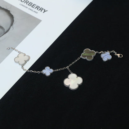 [Luna Brilliance]CLOVER BRACELET 5 MOTIFS MOP CHALCEDONY SILVER
