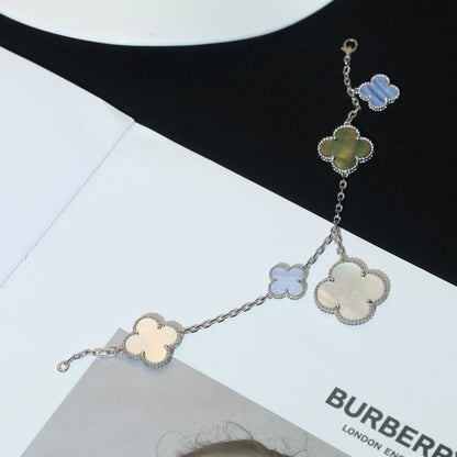 [Luna Brilliance]CLOVER BRACELET 5 MOTIFS MOP CHALCEDONY SILVER