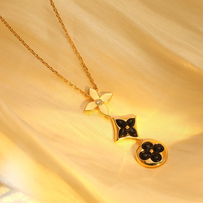[Luna Brilliance]STAR AND SUN ONYX PINK GOLD NECKLACE