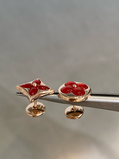 [Luna Brilliance]STAR AND SUN PINK GOLD CARNELIAN STUD EARRINGS