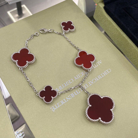 [Luna Brilliance]CLOVER 5 MOTIFS SIVLER CARNELIAN BRACELET