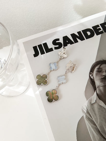 [Luna Brilliance]CLOVER 3 MOTIFS CHALCEDONY DARK MOP SILVER EARRINGS