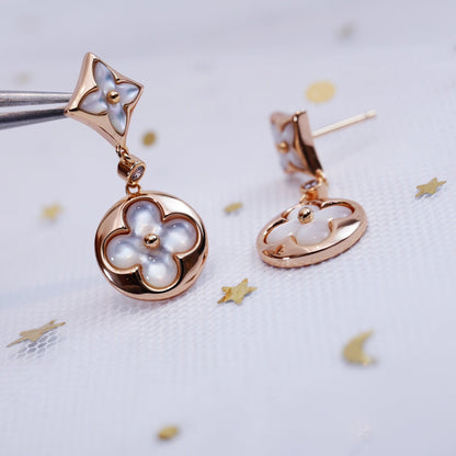 [Luna Brilliance]STAR AND SUN PINK GOLD MOP DROP EARRINGS