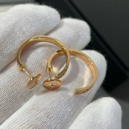 [Luna Brilliance]LOVE DIAMOND PINK GOLD HOOP EARRINGS