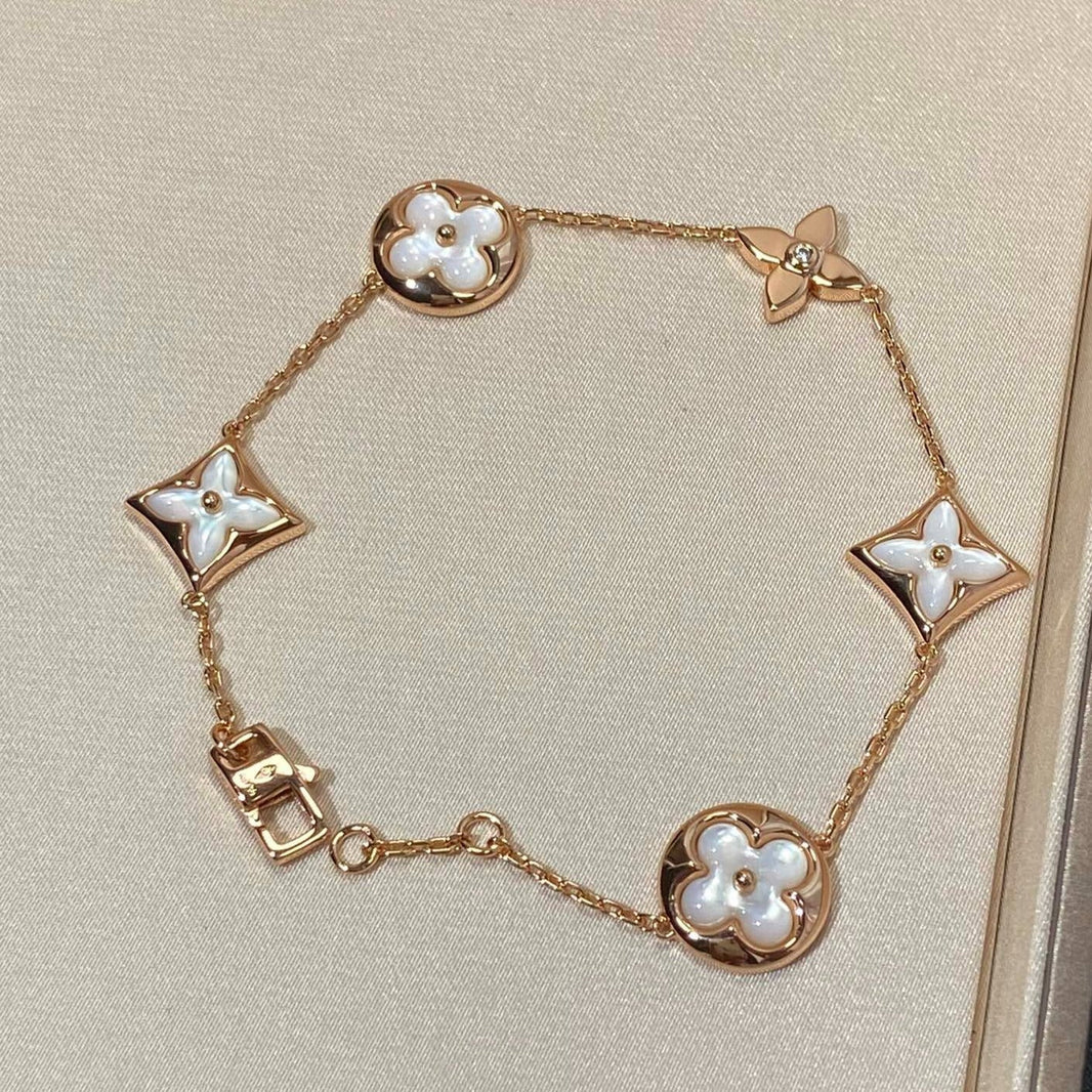 [Luna Brilliance]STAR AND SUN 5 MOTIF MOP PINK GOLD BRACELET