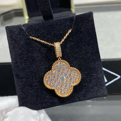[Luna Brilliance]CLOVER 25MM LARGE PEDANT DIAMOND PAVED LONG NECKLACE