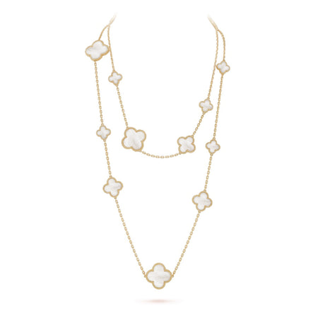 [Luna Brilliance]CLOVER 16 MOTIF WHITE MOP GOLD NECKLACE