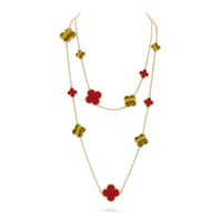 [Luna Brilliance]CLOVER 16 MOTIF CARNELIAN TIGER EYE ROSE GOLD NECKLACE