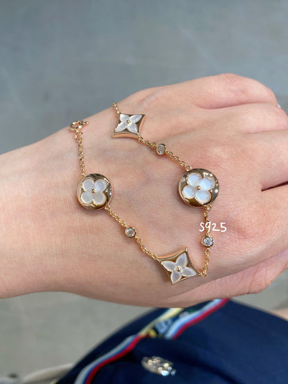 [Luna Brilliance]STAR AND SUN 4 MOTIF WHITE MOP PINK GOLD BRACELET