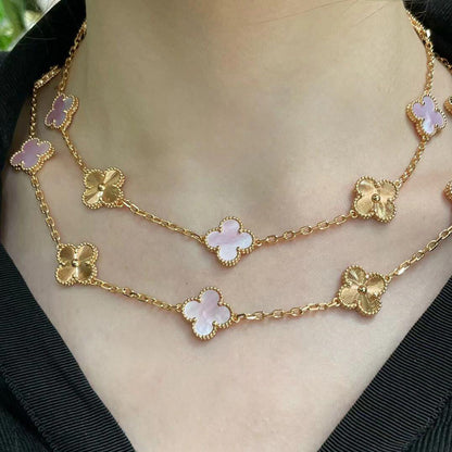 [Luna Brilliance]CLOVER 20 MOTIFS LASER PINK MOP NECKLACE