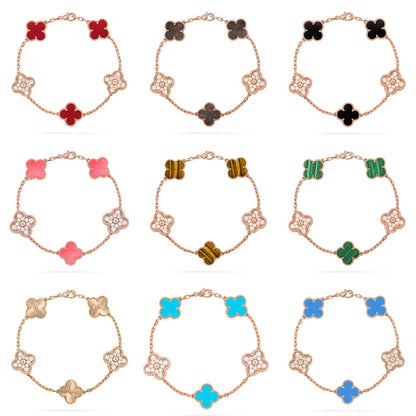 [Luna Brilliance]THICK GOLD-PLATED CUSTOM SIZE EDITION CLOVER DIAMOND ROSE GOLD BRACELET COLLECTION,5 MOTIFS