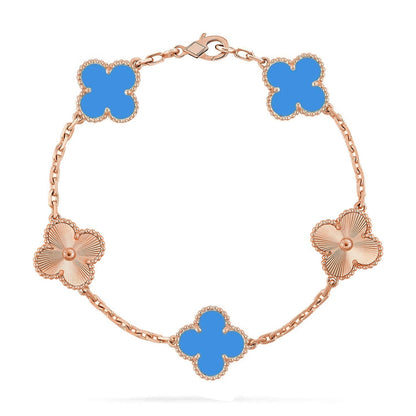 [Luna Brilliance]THICK GOLD-PLATED CUSTOM SIZE EDITION CLOVER LASER ROSE GOLD BRACELET COLLECTION,5 MOTIFS