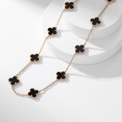 [Luna Brilliance]CLOVER 10 MOTIFS ONYX NECKLACE
