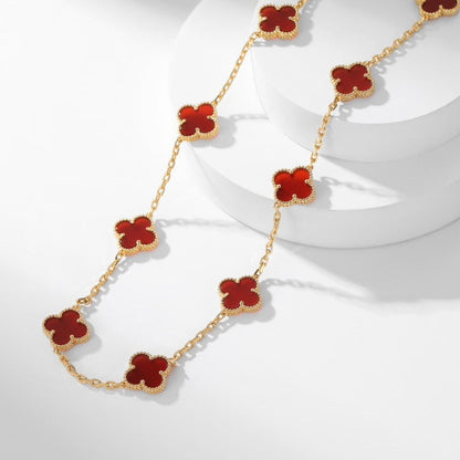 [Luna Brilliance]CLOVER 10 MOTIFS CARNELIAN NECKLACE