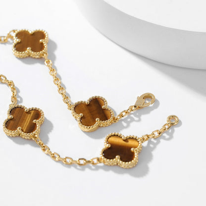 [Luna Brilliance]CLOVER 10 MOTIFS TIGER EYE NECKLACE