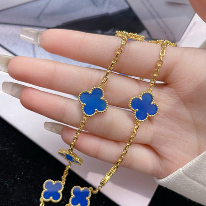 [Luna Brilliance]CLOVER 10 MOTIFS BLUE AGATE NECKLACE