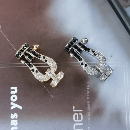 [Luna Brilliance]FORCE LARGE HORSESHOE BLACK WHITE DIAMOND BRACELET SILVER