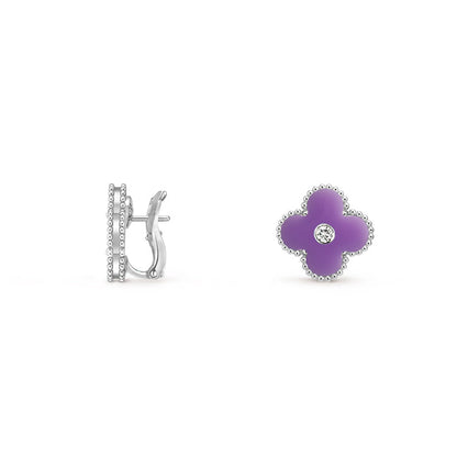 [Luna Brilliance]CLOVER SILVER 15MM MOP DIAMOND EARRINGS COLLECTION