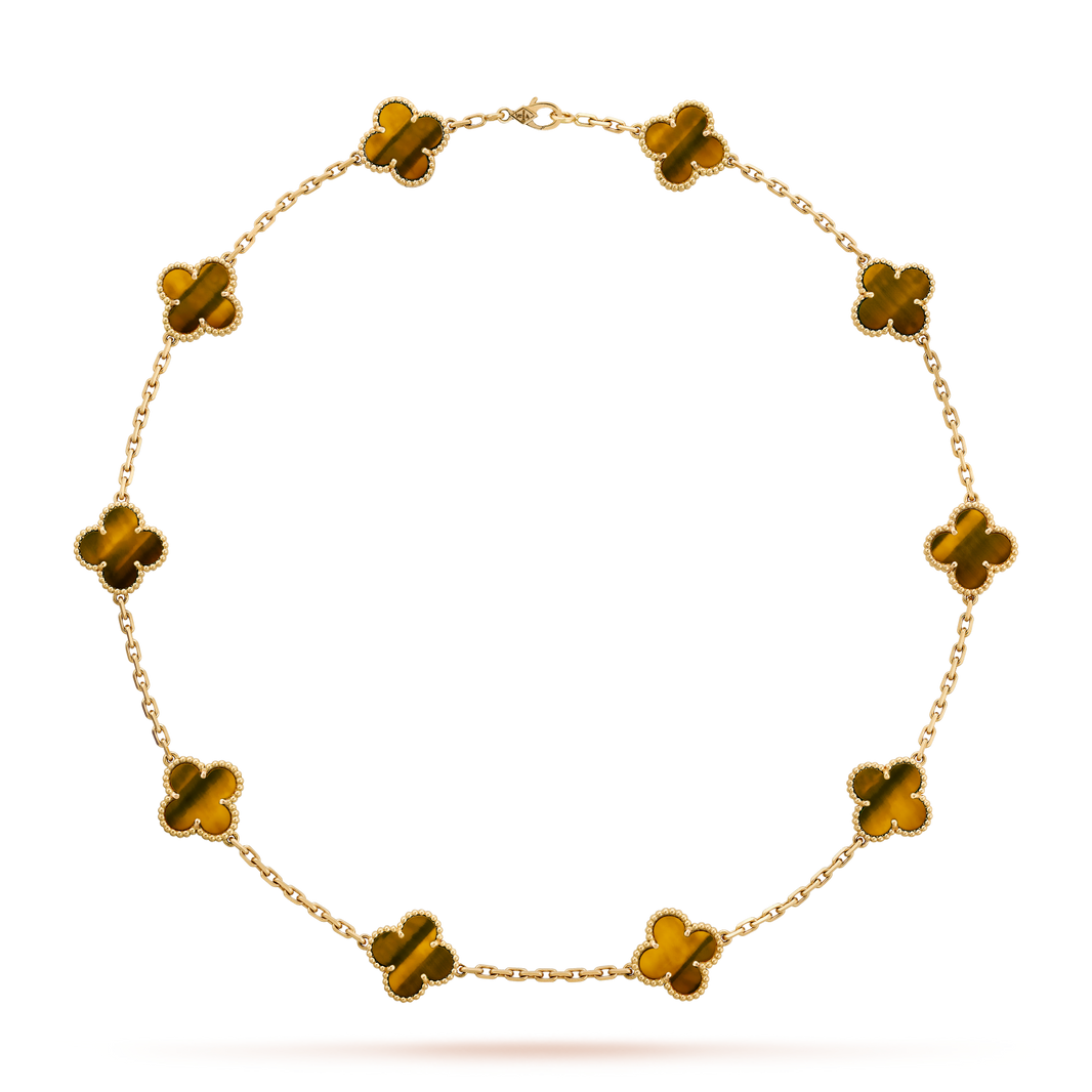 [Luna Brilliance]CLOVER 10 MOTIFS TIGER EYE NECKLACE