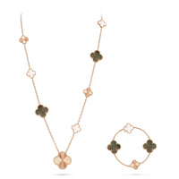 [Luna Brilliance]DETACHABLE CLOVER 15(11+4) FLOWER ROSE GOLD NECKLACE SET
