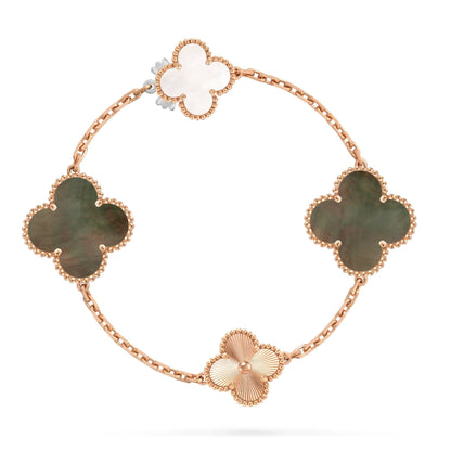 [Luna Brilliance]DETACHABLE CLOVER 15(11+4) FLOWER ROSE GOLD NECKLACE SET