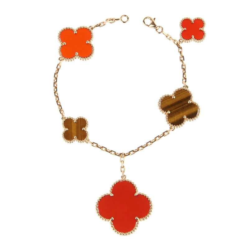 [Luna Brilliance]CLOVER BRACELET 5 MOTIFS CARNELIAN TIGER EYE