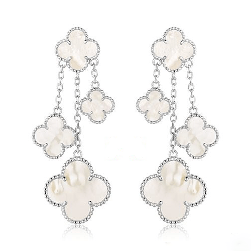 [Luna Brilliance]CLOVER EARRINGS WHITE MOP 4 MOTIFS SILVER