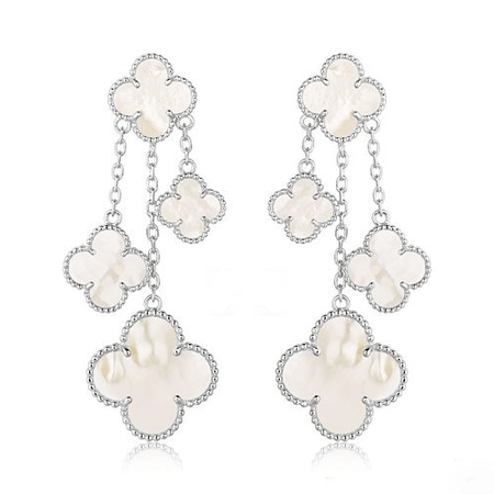 [Luna Brilliance]CLOVER EARRINGS WHITE MOP 4 MOTIFS SILVER