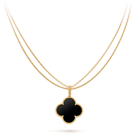 [Luna Brilliance]CLOVER 25MM GOLD ONYX BIG CLOVER NECKLACE